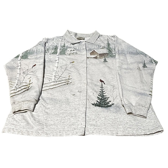 Artisans Sweaters - Artisans Knit Winter Scenic Cabin Button Shirt USA Vintage Large